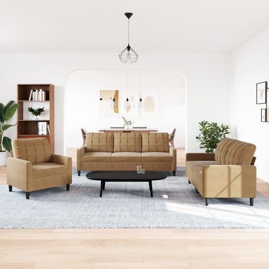 3-Delige Loungeset Met Kussens Fluweel Bruin