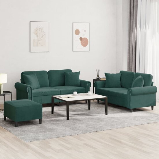 3-Delige Loungeset Met Kussens Fluweel Donkergroen