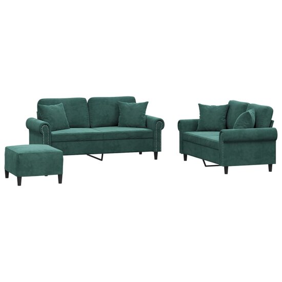 3-Delige Loungeset Met Kussens Fluweel Donkergroen