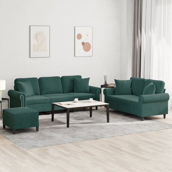 3-Delige Loungeset Met Kussens Fluweel Donkergroen