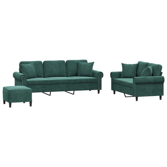 3-Delige Loungeset Met Kussens Fluweel Donkergroen