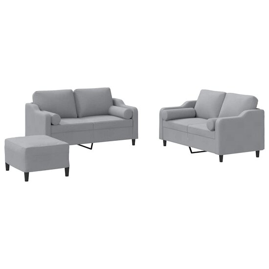 3-Delige Loungeset Met Kussens Stof Lichtgrijs