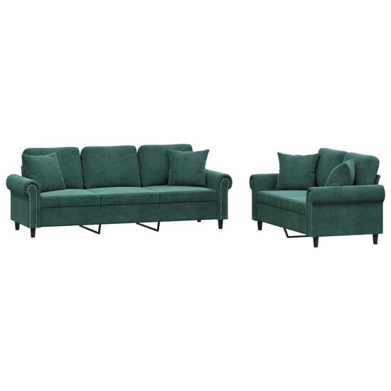 2-Delige Loungeset Fluweel Donkergroen met kussens
