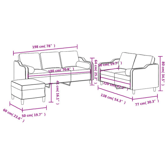 3-delige Loungeset met kussens stof donkergrijs