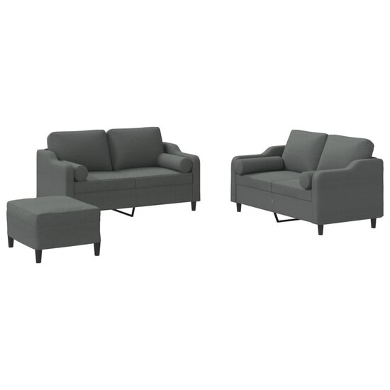 3-delige Loungeset met kussens stof donkergrijs