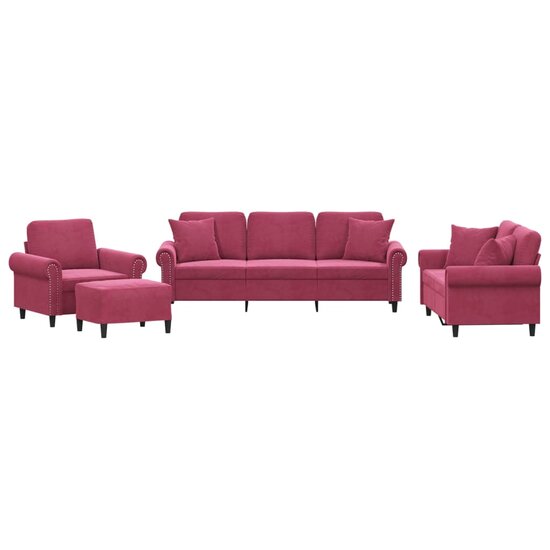 4-delige Loungeset met kussens fluweel wijnrood