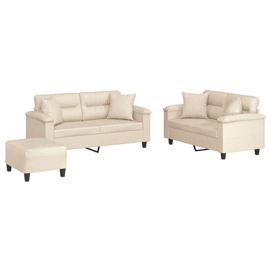 3-Delige Loungeset Met Kussens Microvezelstof Beige