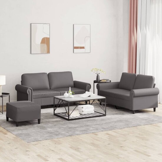 3-Delige Loungeset Met Kussens Kunstleer Grijs