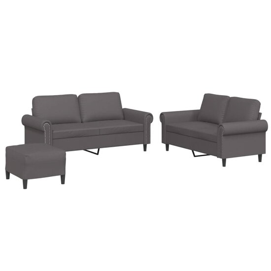 3-Delige Loungeset Met Kussens Kunstleer Grijs