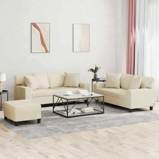 3-Delige Loungeset Met Kussens Kunstleer Kleurig Cr&egrave;me