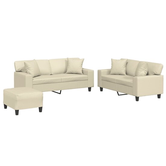 3-Delige Loungeset Met Kussens Kunstleer Kleurig Cr&egrave;me