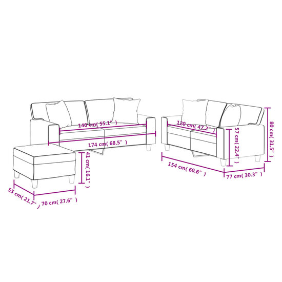 3-Delige Loungeset Met Kussens Kunstleer Kleurig Cr&egrave;me