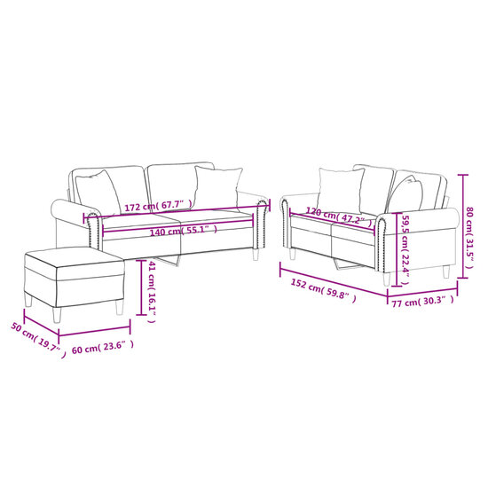 3-Delige Loungeset Met Kussens Kunstleer Grijs
