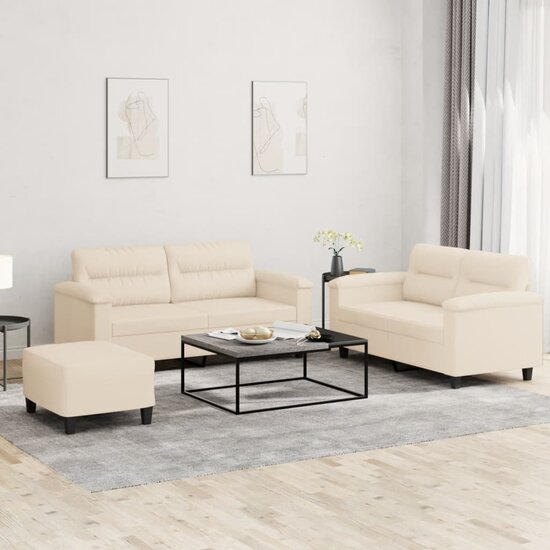 3-Delige Loungeset Met Kussens Microvezelstof Beige