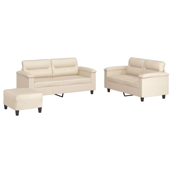 3-Delige Loungeset Met Kussens Microvezelstof Beige