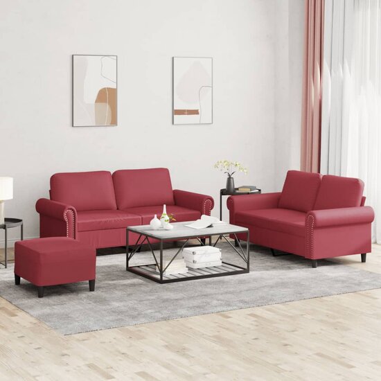 3-Delige Loungeset Met Kussens Kunstleer Wijnrood