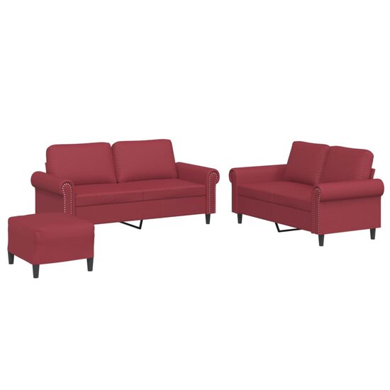 3-Delige Loungeset Met Kussens Kunstleer Wijnrood
