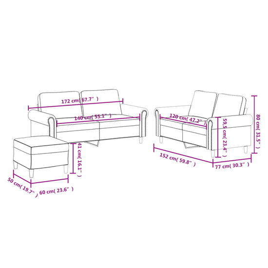 3-Delige Loungeset Met Kussens Kunstleer Wijnrood