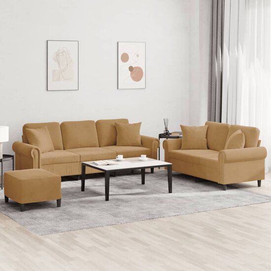 3-Delige Loungeset Met Kussens Fluweel Bruin
