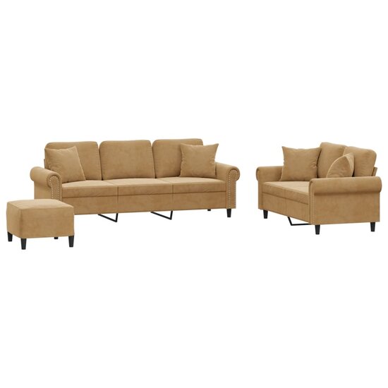 3-Delige Loungeset Met Kussens Fluweel Bruin