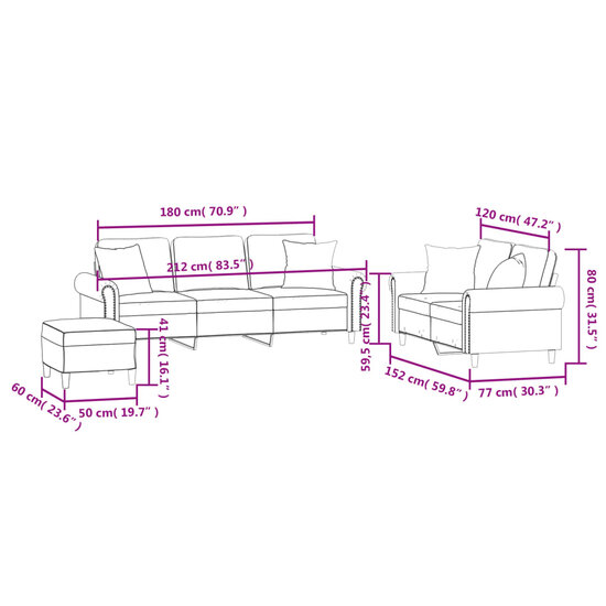 3-Delige Loungeset Met Kussens Fluweel Bruin