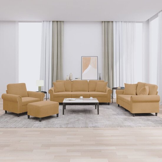4-Delige Loungeset Met Kussens Fluweel Bruin