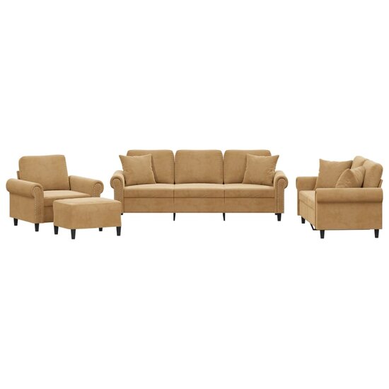 4-Delige Loungeset Met Kussens Fluweel Bruin