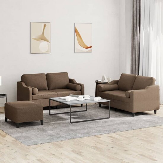 3-Delige Loungeset Met Kussens Stof Bruin