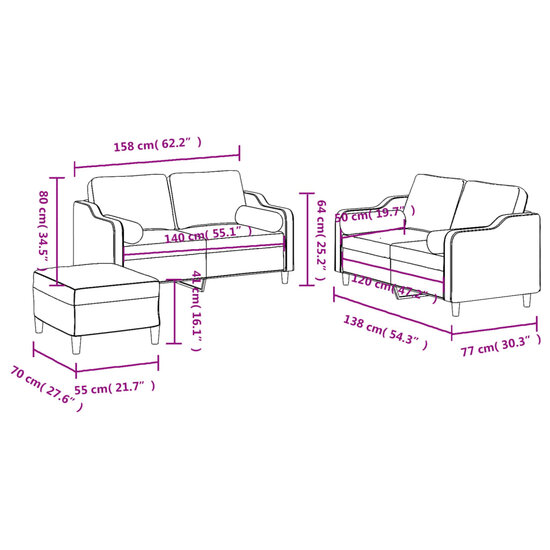 3-Delige Loungeset Met Kussens Stof Bruin