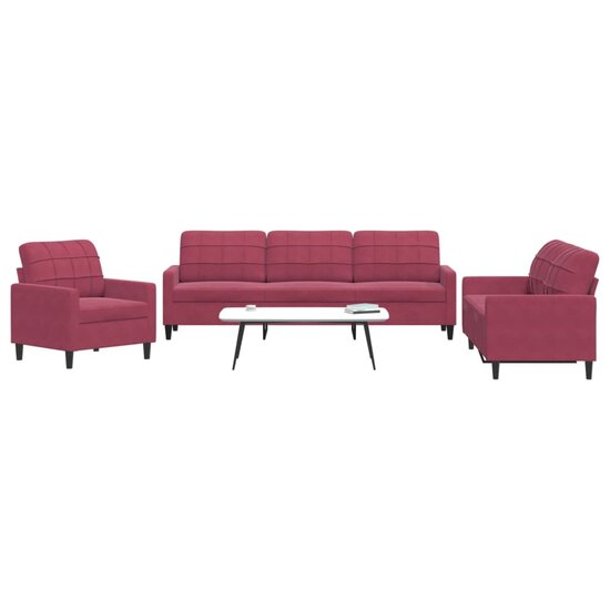 3-Delige Loungeset Met Kussens Fluweel Wijnrood
