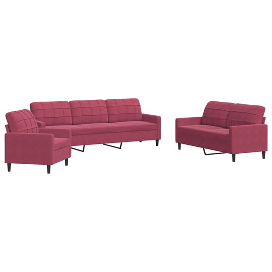 3-Delige Loungeset Met Kussens Fluweel Wijnrood