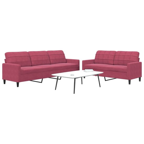 2-Delige Loungeset Met Kussens Fluweel Wijnrood