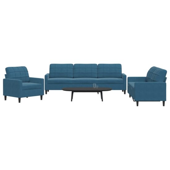3-Delige Loungeset Met Kussens Fluweel Blauw