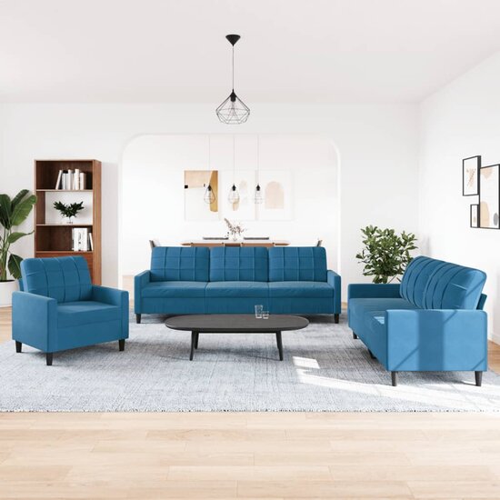 3-Delige Loungeset Met Kussens Fluweel Blauw