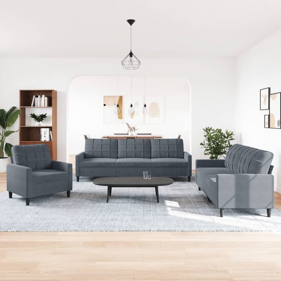 3-delige Loungeset met kussens fluweel donkergrijs