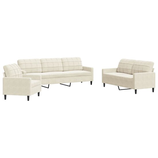 3-delige Loungeset met kussens fluweel cr&egrave;mekleurig