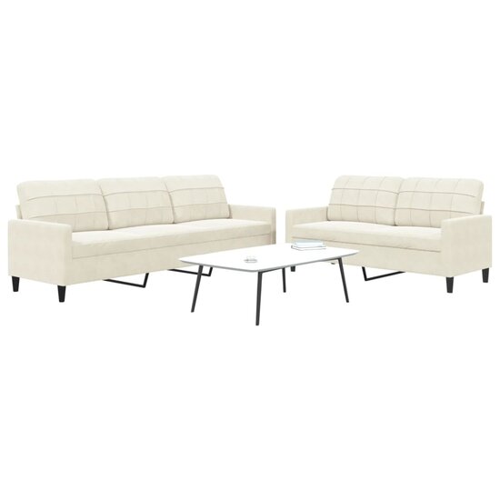2-delige Loungeset met kussens fluweel cr&egrave;mekleurig