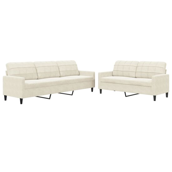 2-delige Loungeset met kussens fluweel cr&egrave;mekleurig