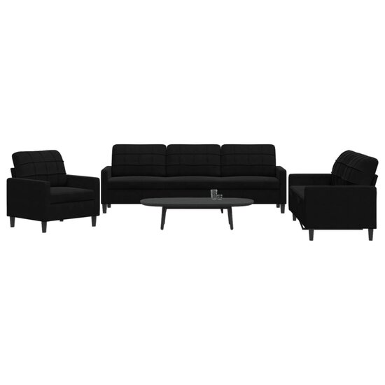 3-Delige Loungeset Met Kussens Fluweel Zwart