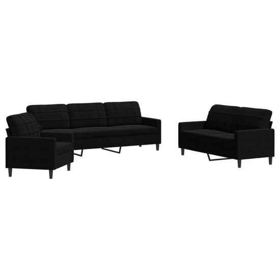 3-Delige Loungeset Met Kussens Fluweel Zwart