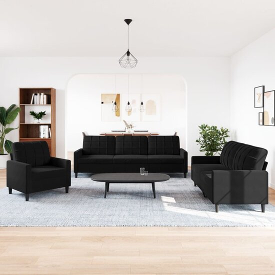 3-Delige Loungeset Met Kussens Fluweel Zwart