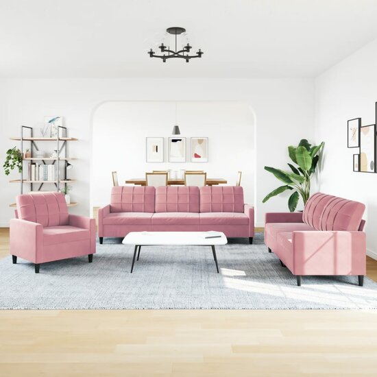 3-Delige Loungeset Met Kussens Fluweel Roze