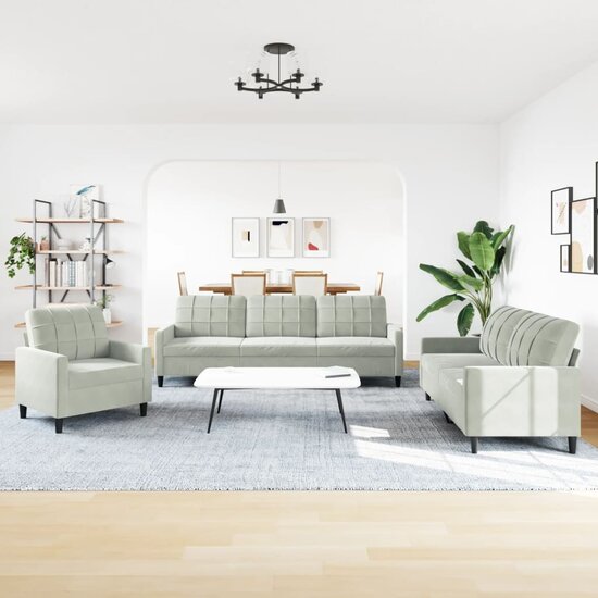 3-Delige Loungeset Met Kussens Fluweel Lichtgrijs