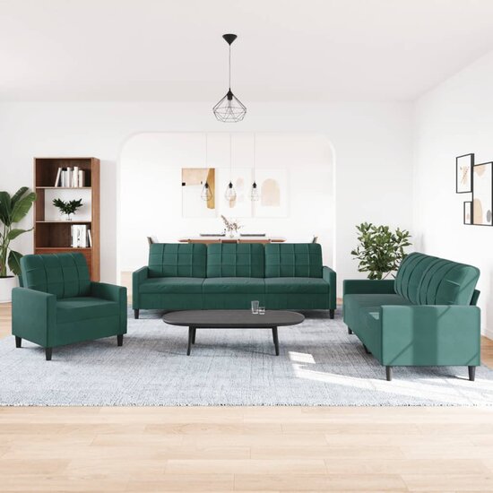 3-Delige Loungeset Met Kussens Fluweel Donkergroen