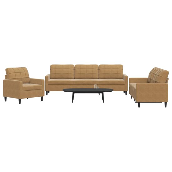 3-Delige Loungeset Met Kussens Fluweel Bruin