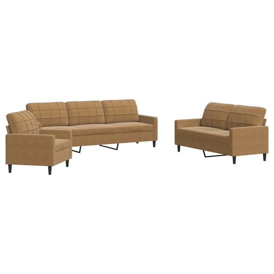 3-Delige Loungeset Met Kussens Fluweel Bruin