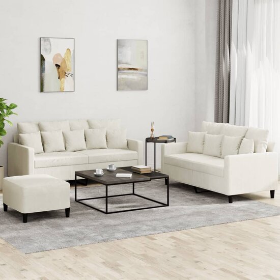 3-Delige Loungeset Met Kussens Fluweel Kleurig Cr&egrave;me