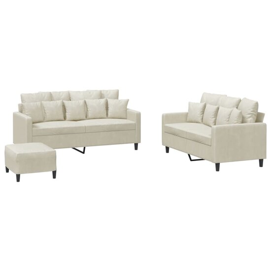 3-Delige Loungeset Met Kussens Fluweel Kleurig Cr&egrave;me