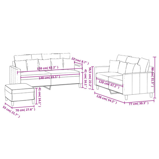 3-Delige Loungeset Met Kussens Fluweel Kleurig Cr&egrave;me