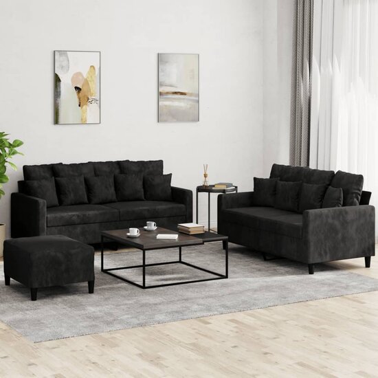3-Delige Loungeset Met Kussens Fluweel Zwart